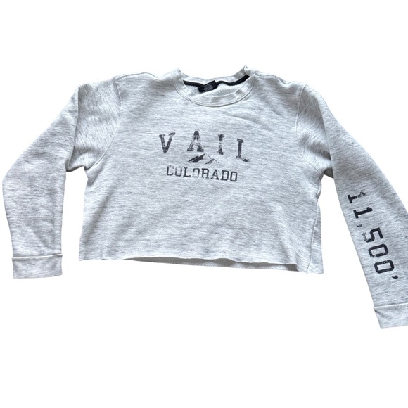 Lone Rock Clothing Tops - Vail Colorado Cropped Sweatshirt Womens XL‎ Gray Heather Raw Hem Pullover